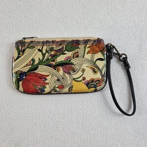 Coated Canvas Floral Wristlet with Black Strap 8x5